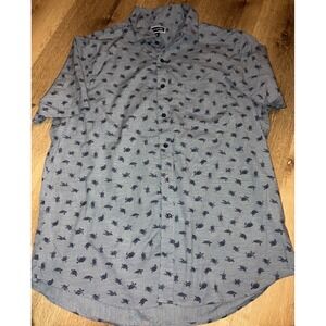 Club Room Mens XL Blue Turtle Print‎ Short Sleeve Button Down Shirt